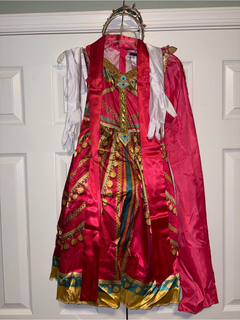 Disney Princess Jasmine Costume Dress w/ Gloves Crown Size S 4-6 Pink Gold